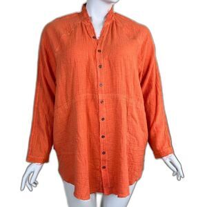 Free People Women's Size XL Orange Summer Daydream Button Down Top Gauze Boho